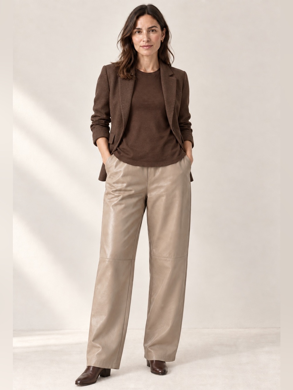 Faux Leather Joggers cream pants